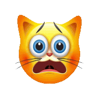 a cartoon cat with blue eyes and a scared expression on its face .