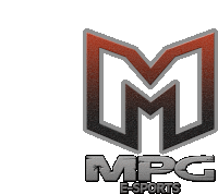 a logo for mpg e-sports with a red and black m on it