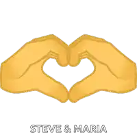 a couple of hands making a heart shape with the words steve and maria below them