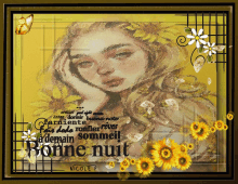 a painting of a woman with the words " bonne nuit " written on it