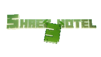 a logo for share hotel with a green character