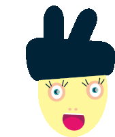 a cartoon drawing of a face with bunny ears on it