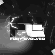 a black and white logo that says fury evolved in white letters