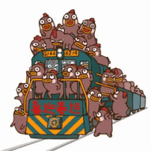 a train with a bunch of chickens on it