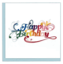 a colorful birthday card with the words `` happy birthday '' written in rainbow colors on a white background .