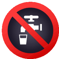 a no drinking sign with a faucet and cup