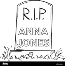 a black and white drawing of a gravestone with the words r.i.p. anna jones on it .