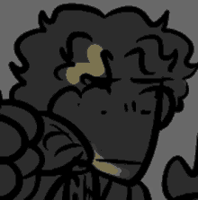 a cartoon drawing of a person with curly hair and a yellow spot on their forehead .