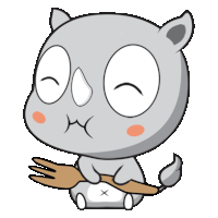 a cartoon rhino is holding a wooden fork