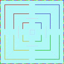 a computer generated image of a maze with colored lines on a blue background