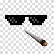 a pair of sunglasses next to a cigarette on a transparent background .