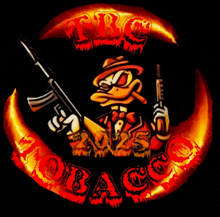 a picture of a duck holding a gun with the words tbc on the bottom