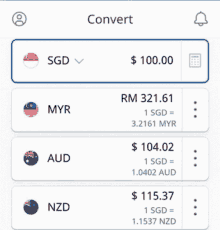 a screenshot of a foreign currency exchange app