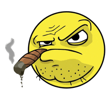 a smiley face with a cigar in its mouth