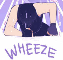 a drawing of a person with the word wheeze written in purple