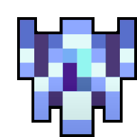 a pixel art drawing of a blue and purple item on a white background .