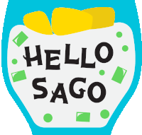 a sticker that says " hello sago " on it