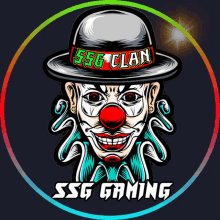 a clown wearing a hat with ssg clan written on it