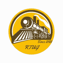 a yellow circle with a train and the word rtug on the bottom