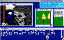 a screenshot of a video game called shadowgate with a grim reaper