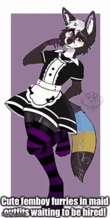 a drawing of a furry in a maid outfit