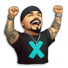 a cartoon of a man wearing a shirt with an x on it