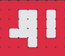 a red background with white squares and dots and the number 41