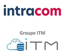 a logo for intracom and groupe itm with a cloud in the middle