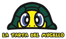 a logo for la tarta del mugello shows a turtle with big eyes