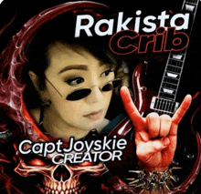 a poster for rakista crib with a woman and a guitar in the background