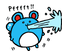 a cartoon drawing of a blue pokemon with the words pffffft written below it