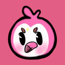 a pink and white cartoon flamingo with a heart shaped beak on a pink background .