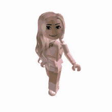 a roblox girl is wearing a pink jacket and shorts and is walking .