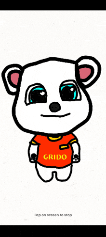 a drawing of a bear wearing an orange shirt that says grido