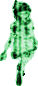 a green skeleton is standing on a white surface .