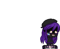 a girl with purple hair is crying and wearing a black hat .