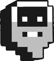 a black and white pixel art drawing of a skull with squares on its face .