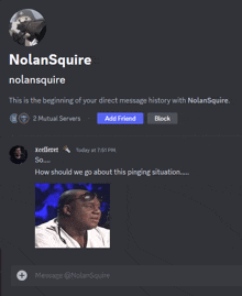 a screenshot of a discord conversation between nolansquire and xcellent