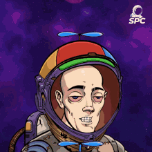 a cartoon drawing of a man in a space suit with a propeller on his hat