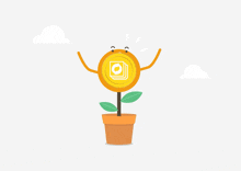 a cartoon illustration of a potted plant with a coin on top