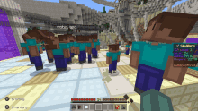 a group of minecraft characters are standing in a room and one of them is named skykors