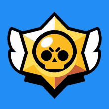 a brawl stars star with a skull and wings on it .