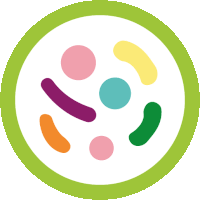 a green circle with a bunch of different colored dots in it