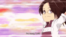 a girl with glasses and a lab coat says i 'm sorry levi !