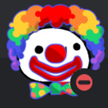 a clown with colorful hair and a bow tie has an o in front of it