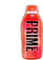 a bottle of orange prime hydration drink against a white background