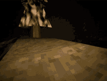 a computer generated image of a dark room with a tree in the background