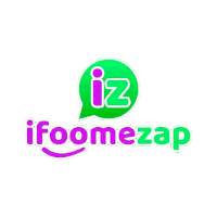 a green and purple logo for ifoomezap with a speech bubble