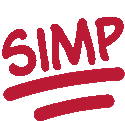 a red sticker with the word simp on it .