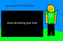 a drawing of a man with the words abs wheel of misfortune above him